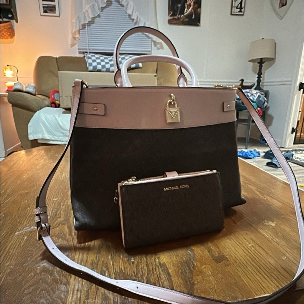 Michael Kors Pink and Brown Satchel Set